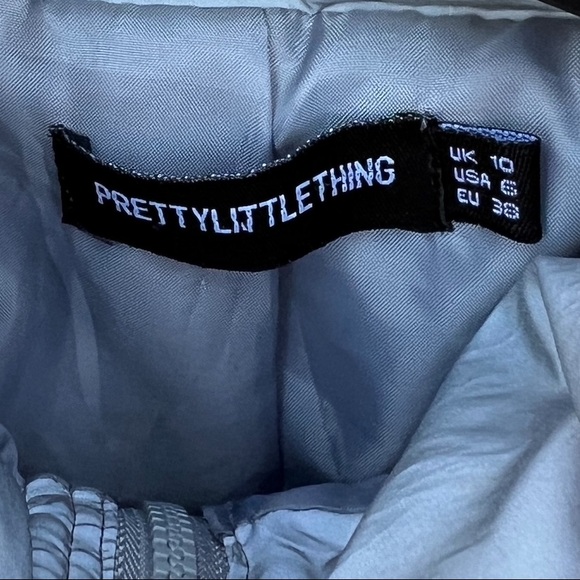 pretty little thing cropped relfective puffer jacket silver w drawstring waist 6 - Picture 6 of 9
